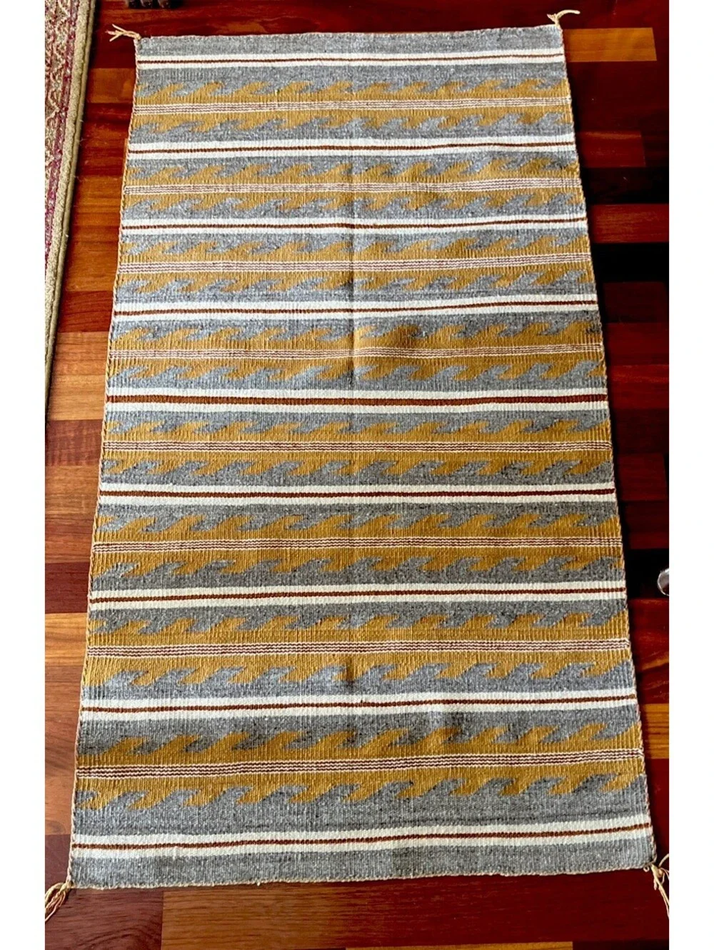 Vintage Navajo Rug Hand Woven Wool Chinle Wide Ruins Banded Textile Southwestern